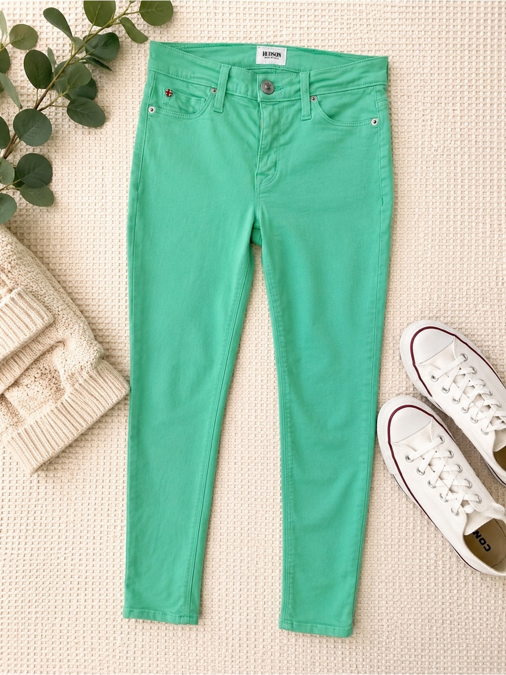 Hudson Nico Midrise Super Skinny Jeans Mint Green Size 25